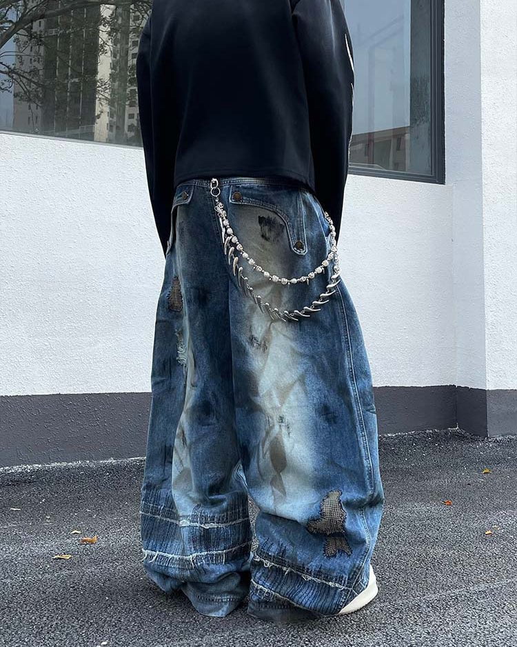 Heavy Stitch Patchwork Wide-Leg Jeans - Image 4