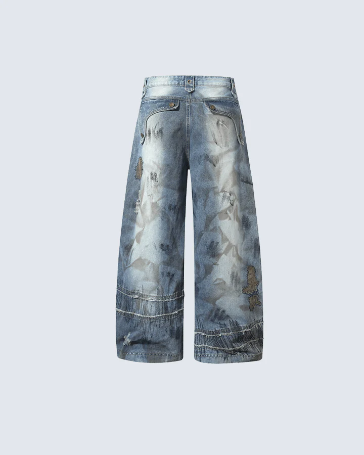 Heavy Stitch Patchwork Wide-Leg Jeans - Image 8
