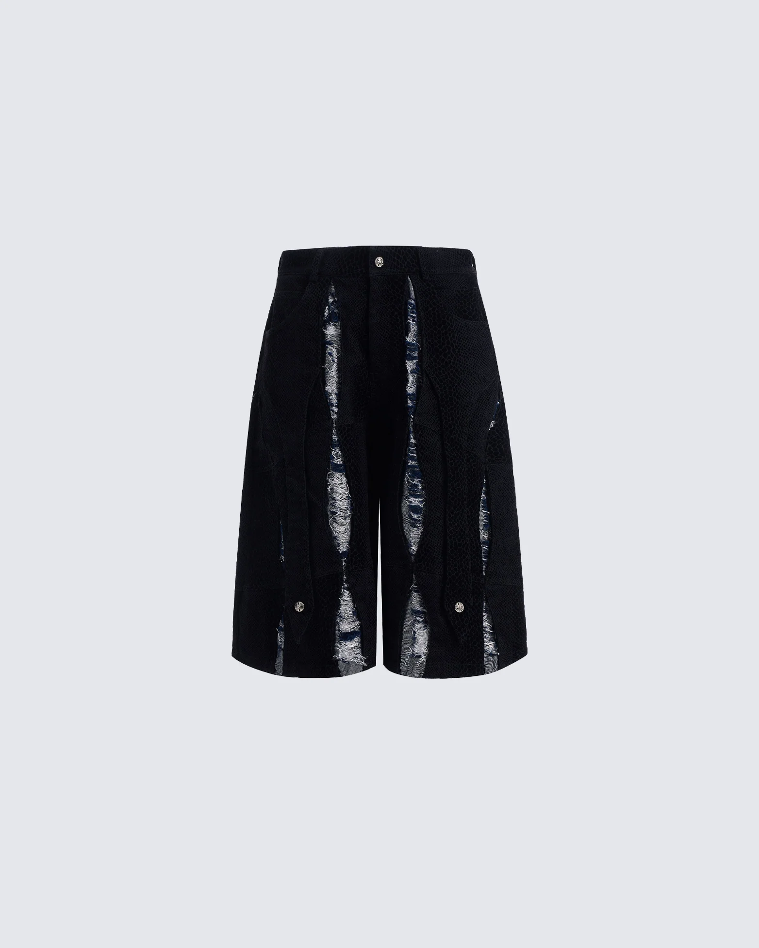 Heavy Washed Distressed Panel Shorts