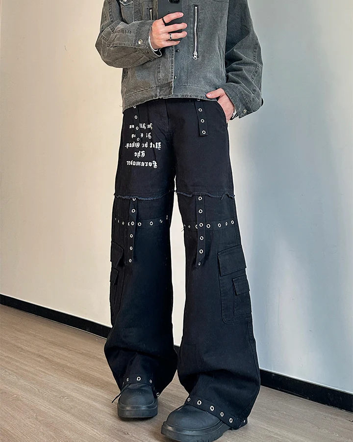 Heavy Washed Eyelet Cargo Pants - Image 3