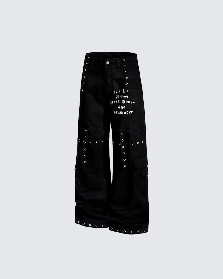 Heavy Washed Eyelet Cargo Pants - Image 4