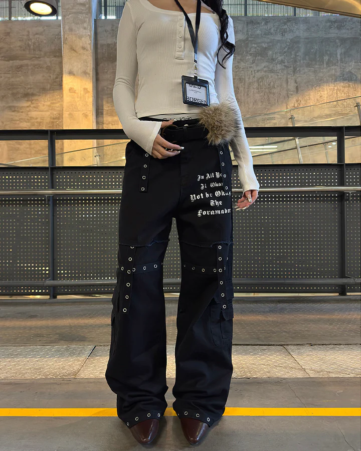 Heavy Washed Eyelet Cargo Pants - Image 8
