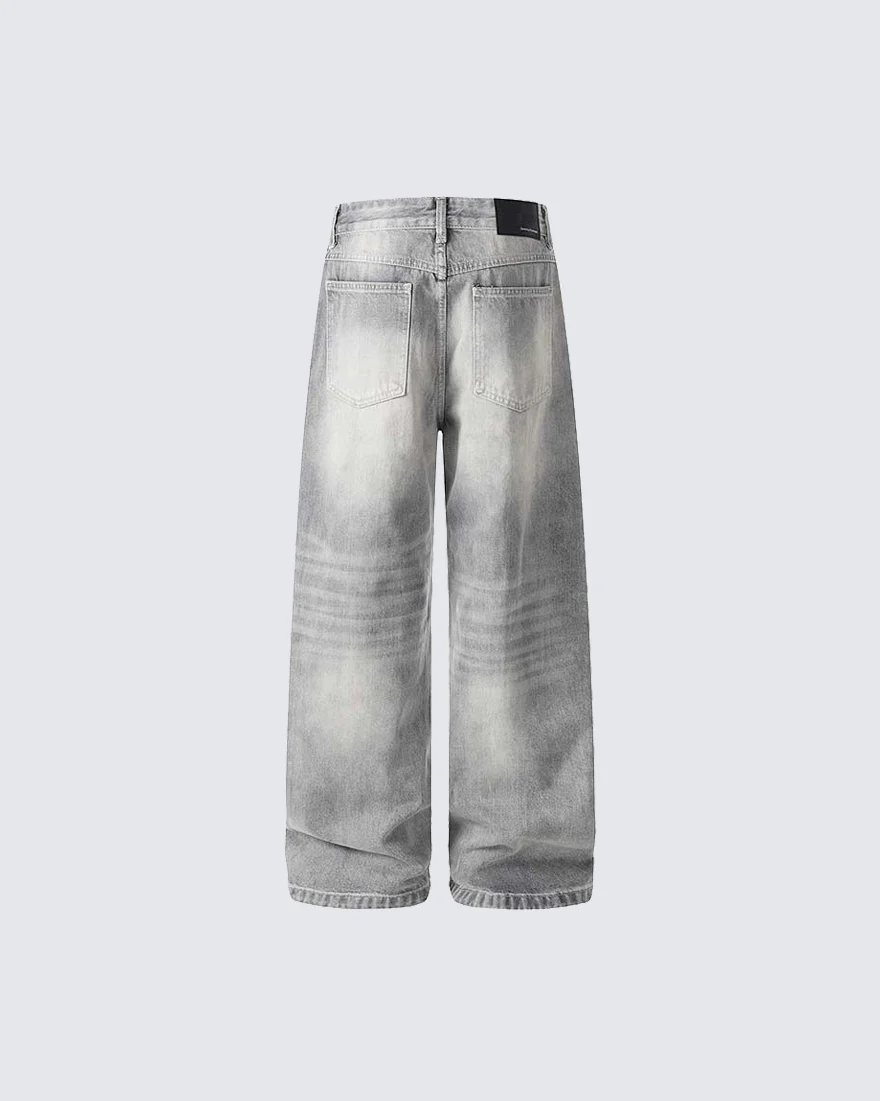 Heavy Washed Spray Vintage Wide Leg Jeans - Image 3