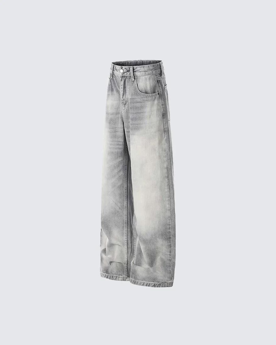 Heavy Washed Spray Vintage Wide Leg Jeans - Image 4