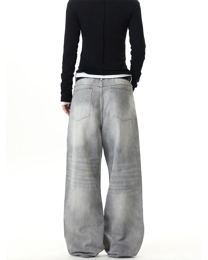 Heavy Washed Spray Vintage Wide Leg Jeans - Image 5