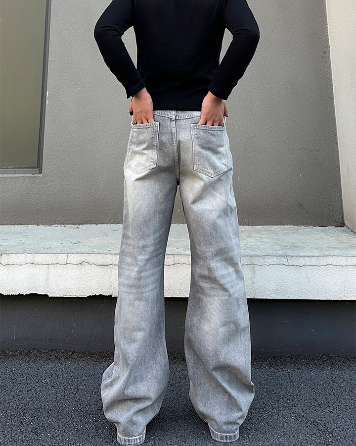 Heavy Washed Spray Vintage Wide Leg Jeans - Image 7