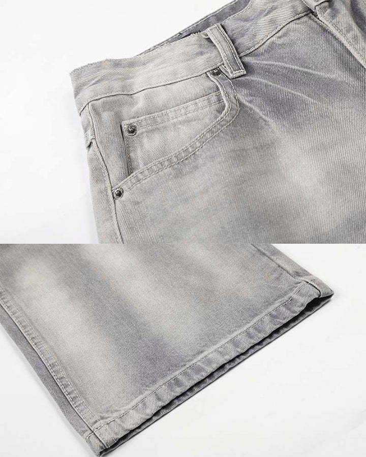 Heavy Washed Spray Vintage Wide Leg Jeans - Image 9
