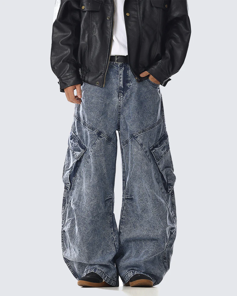 Heavy Washed Wide Cargo Jeans - Image 2