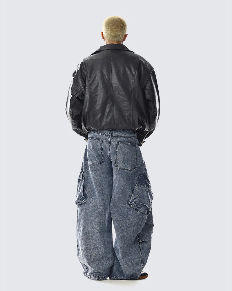 Heavy Washed Wide Cargo Jeans - Image 3