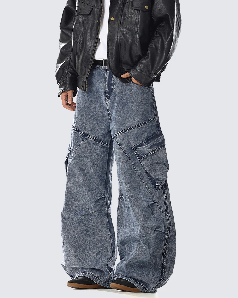 Heavy Washed Wide Cargo Jeans - Image 4