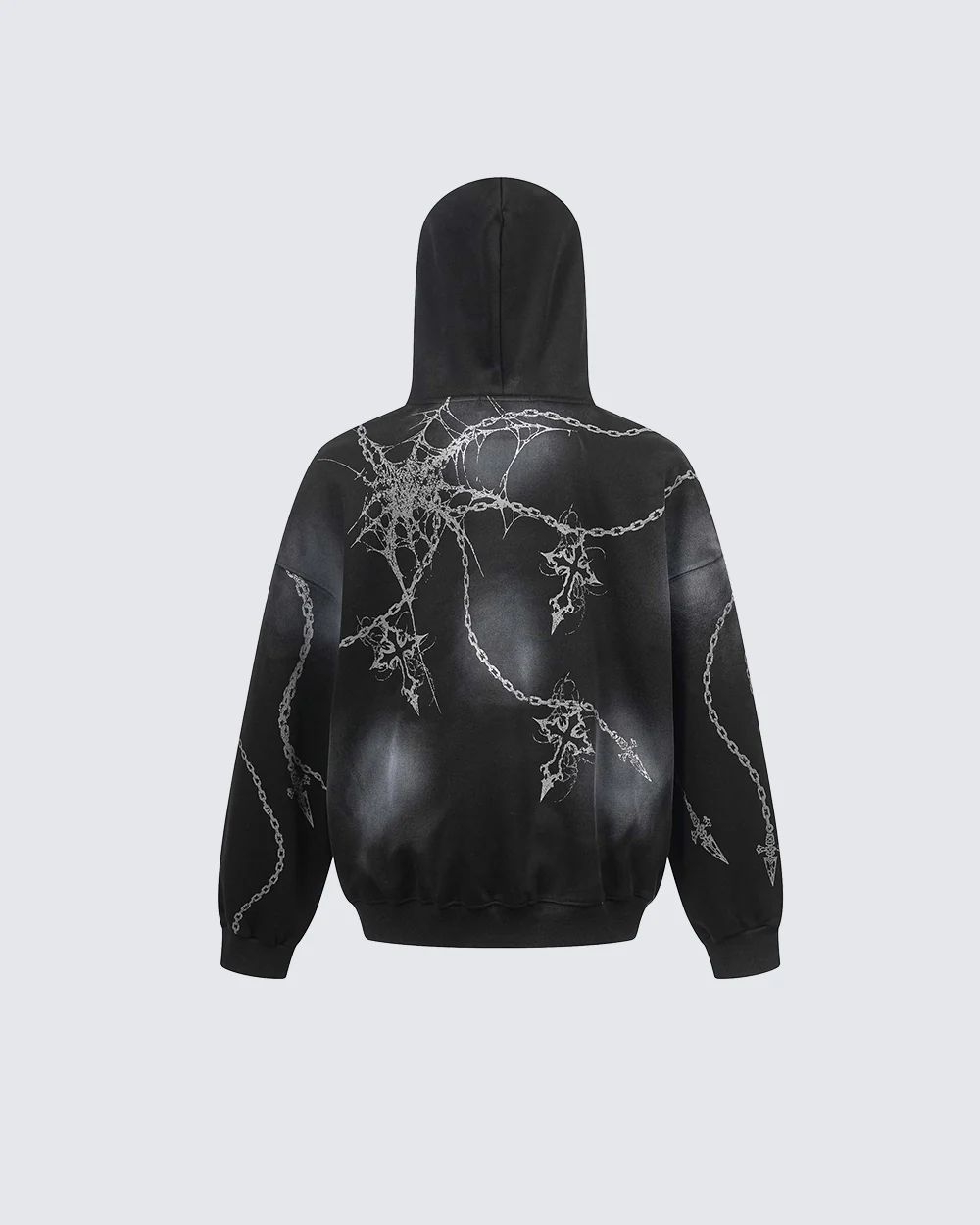 High-Street American Distressed Chain Cross Hoodie - Image 2