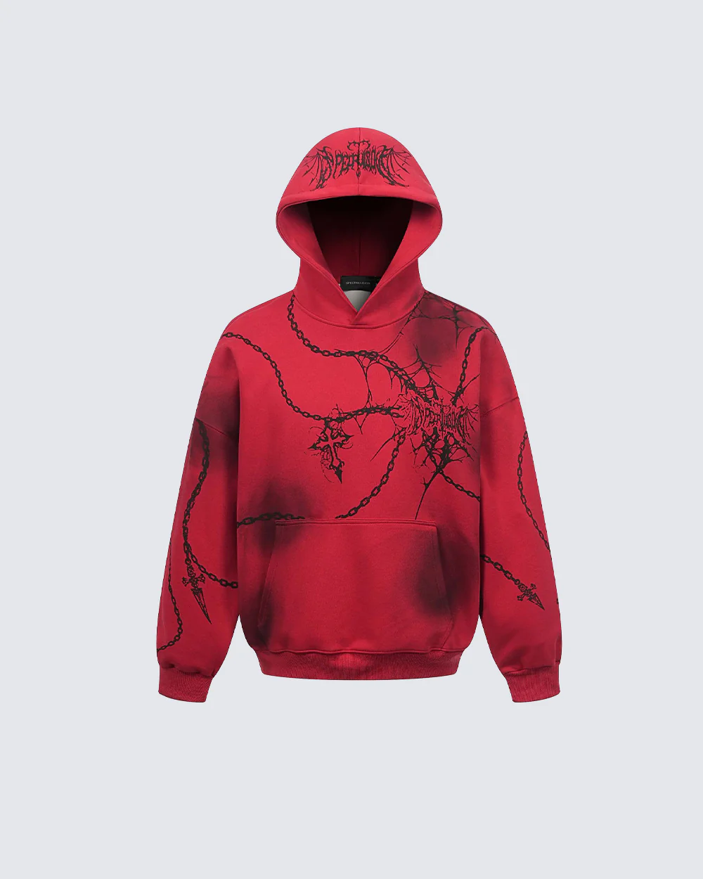 High-Street American Distressed Chain Cross Hoodie - Image 3