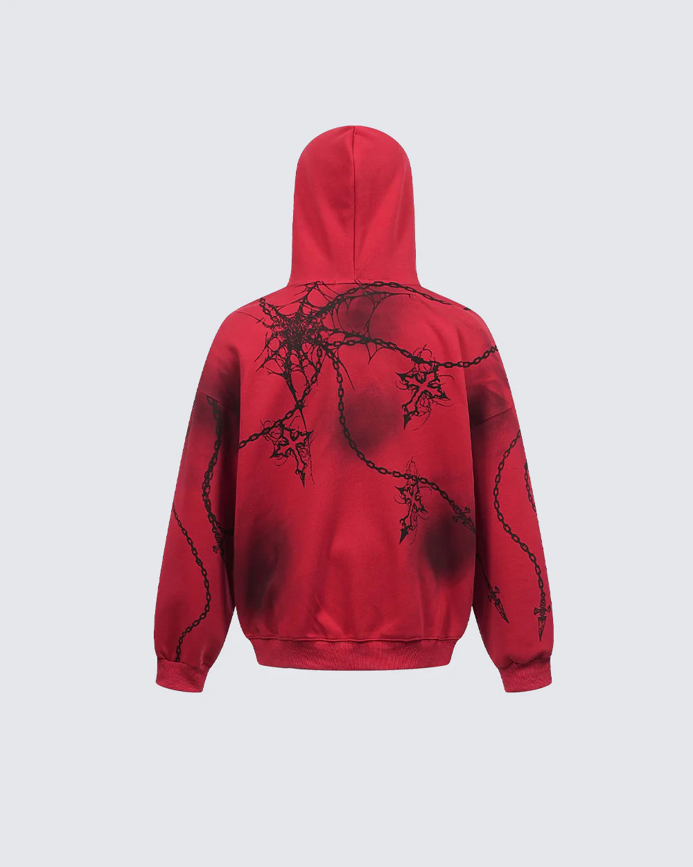 High-Street American Distressed Chain Cross Hoodie - Image 4