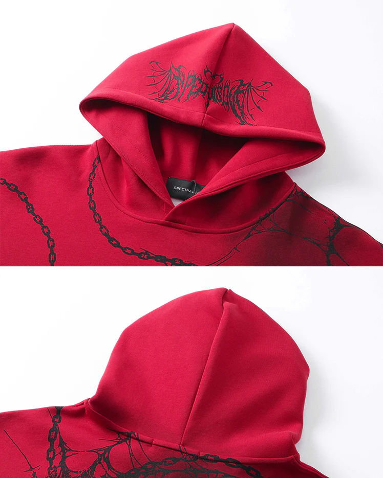 High-Street American Distressed Chain Cross Hoodie - Image 5