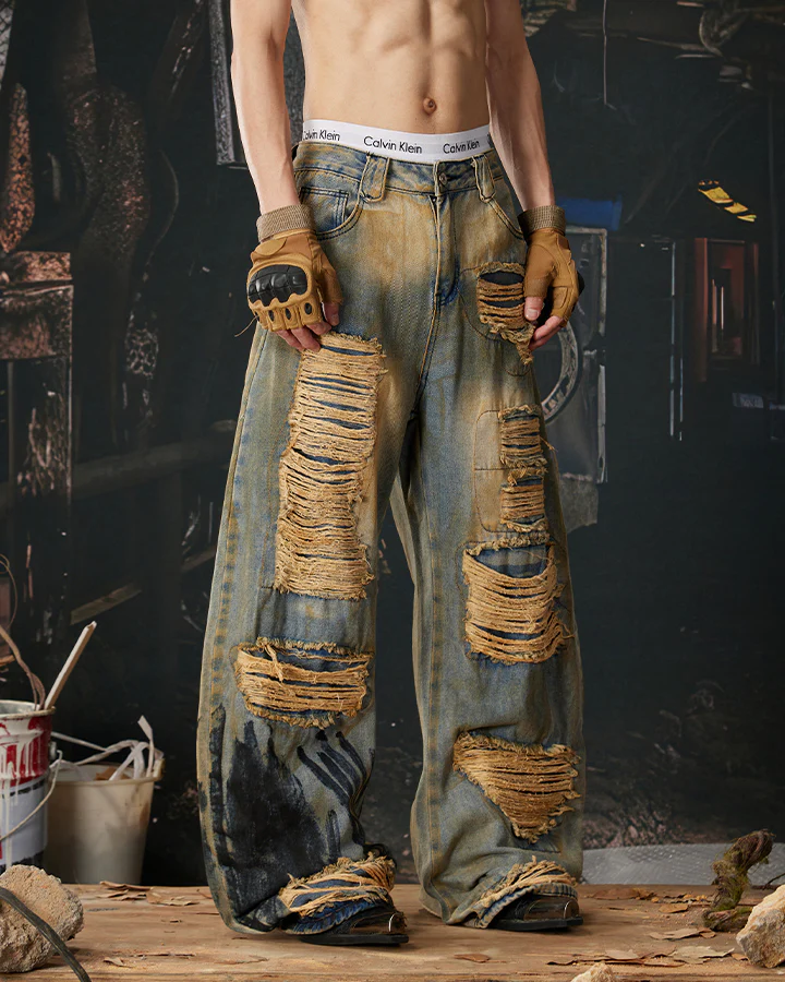 High-Street Distressed Curved-Leg Denim Jeans - Image 10