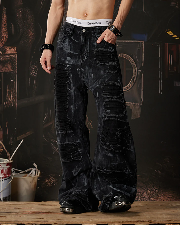 High-Street Distressed Curved-Leg Denim Jeans - Image 12