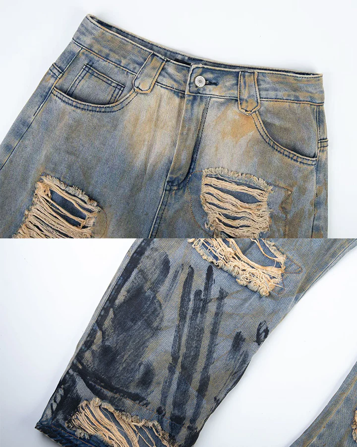High-Street Distressed Curved-Leg Denim Jeans - Image 14