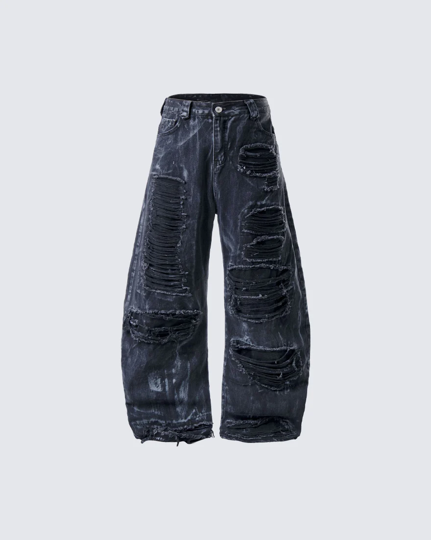 High-Street Distressed Curved-Leg Denim Jeans - Image 3