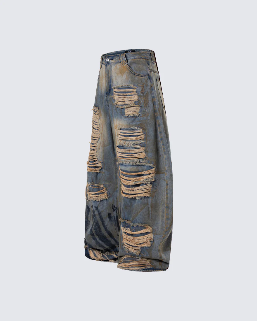 High-Street Distressed Curved-Leg Denim Jeans - Image 9