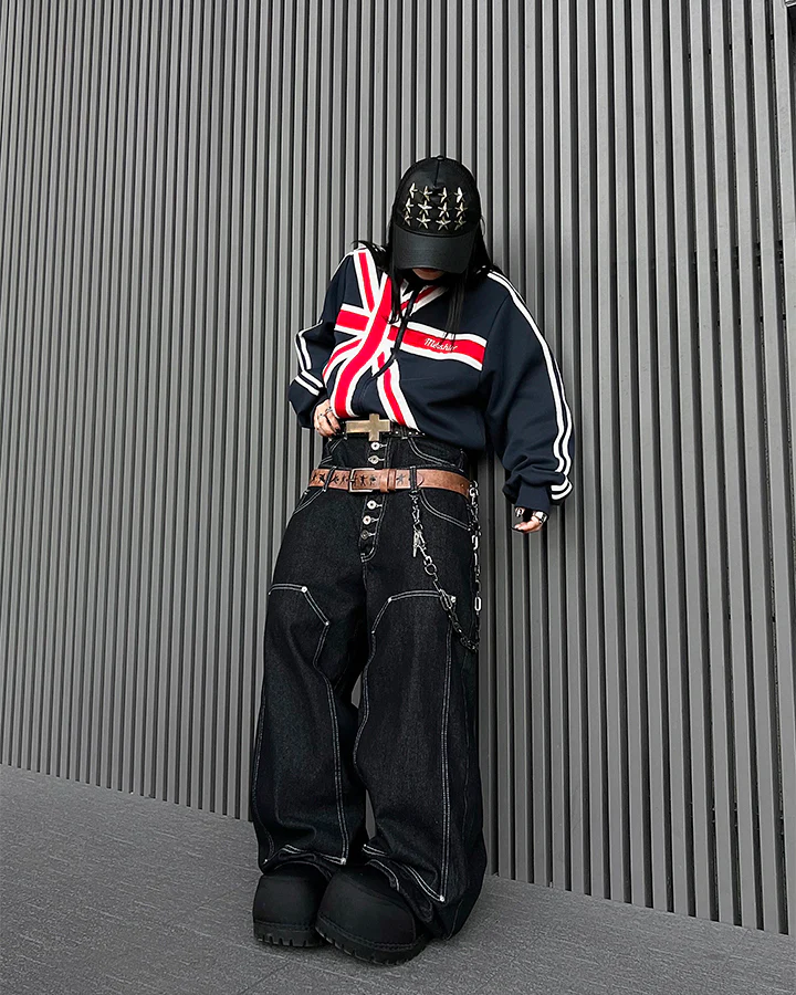 High Street Double Waistband Patchwork Pants - Image 3