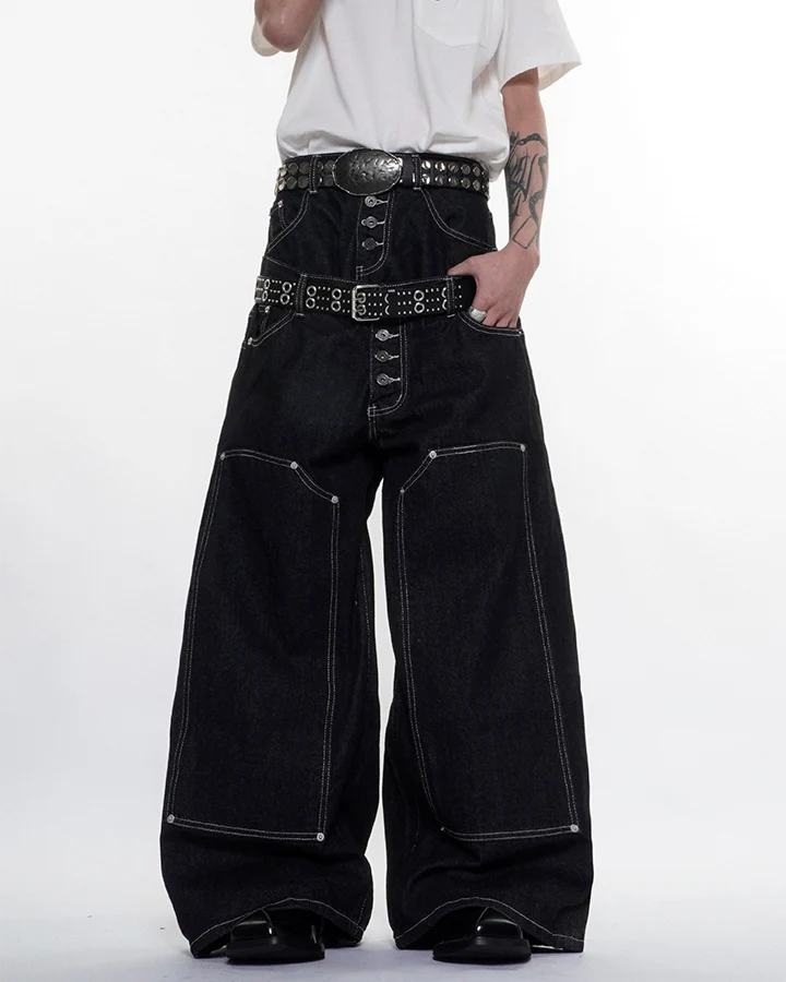 High Street Double Waistband Patchwork Pants - Image 6
