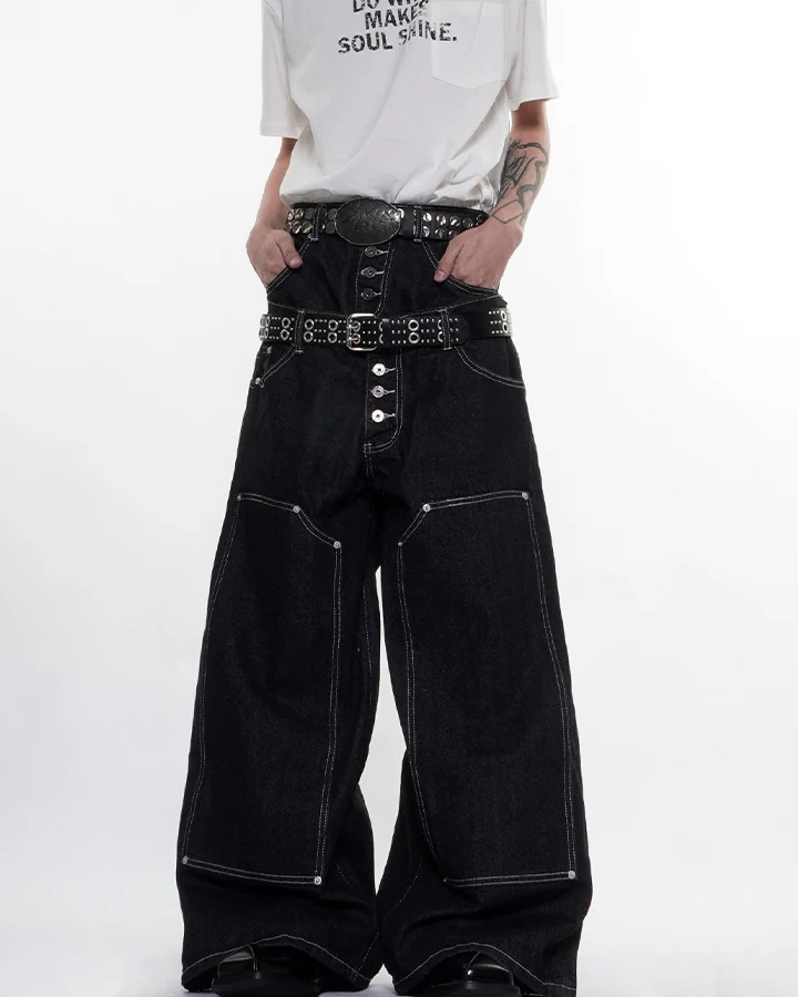 High Street Double Waistband Patchwork Pants - Image 8