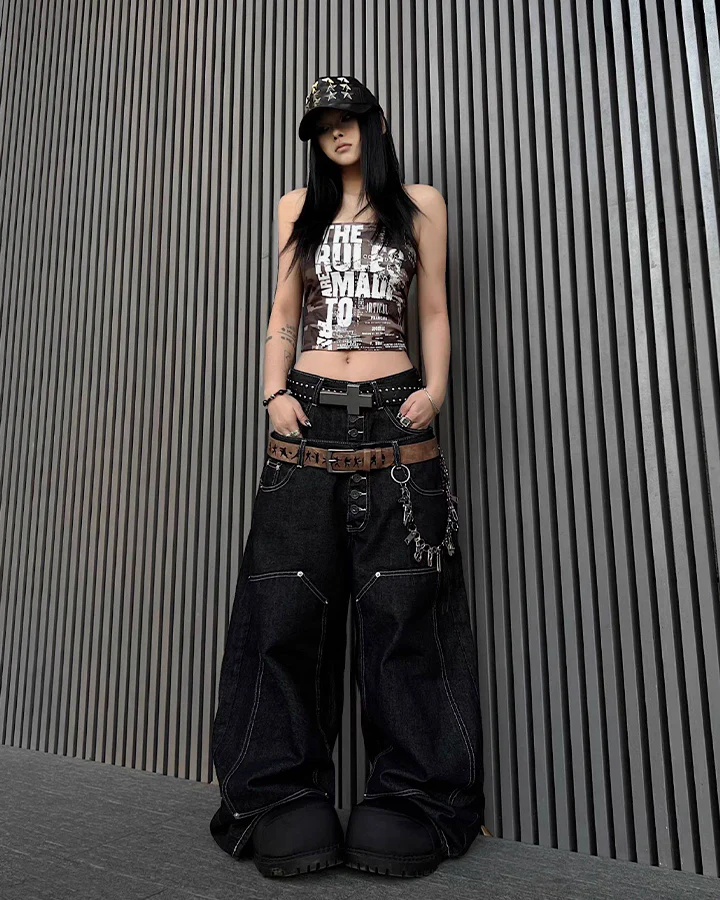 High Street Double Waistband Patchwork Pants - Image 9