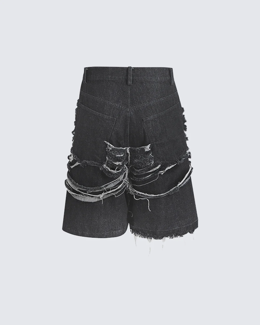 High-Street Knife-Cut Distressed Denim Shorts - Image 3