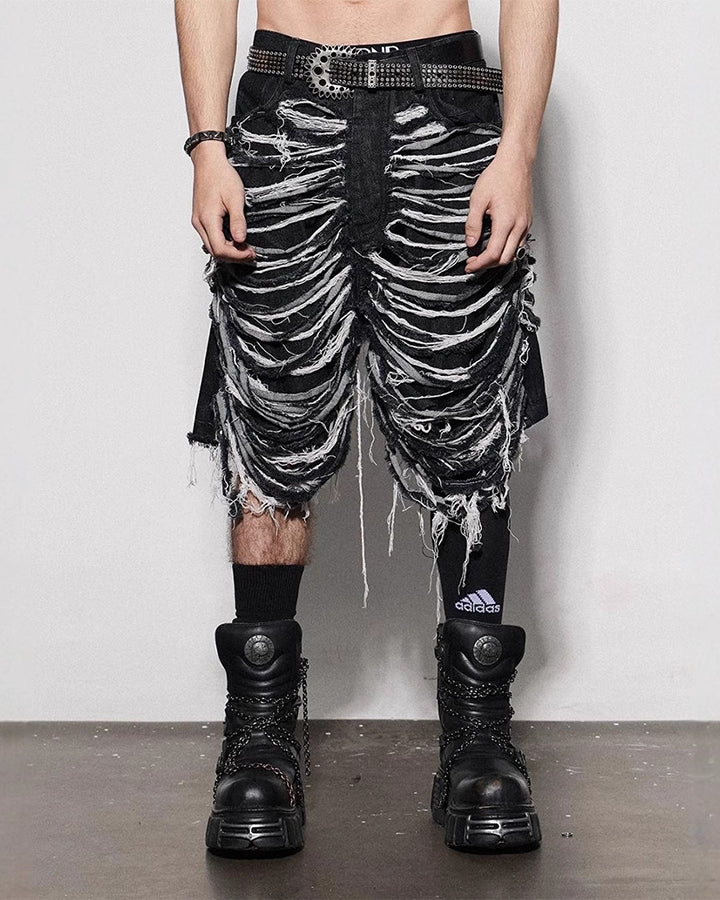 High-Street Knife-Cut Distressed Denim Shorts - Image 4