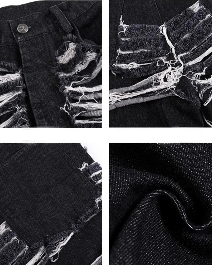 High-Street Knife-Cut Distressed Denim Shorts - Image 8