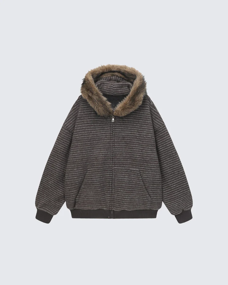 High-Street Striped Loose Hooded Sweatshirt - Image 2