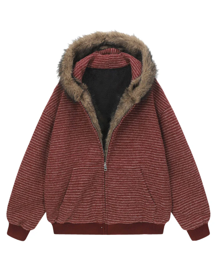 High-Street Striped Loose Hooded Sweatshirt - Image 3