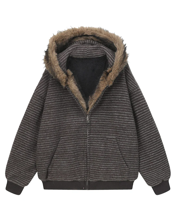 High-Street Striped Loose Hooded Sweatshirt - Image 4