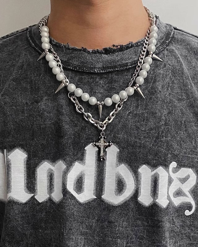 Hip-Hop Pearl Spike Necklace - Image 4