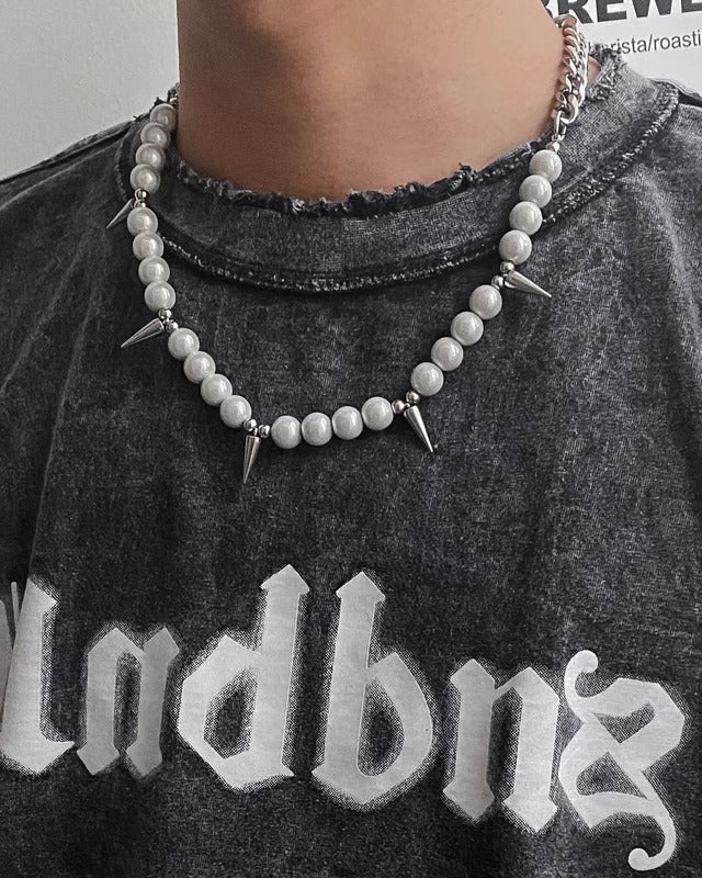 Hip-Hop Pearl Spike Necklace - Image 5