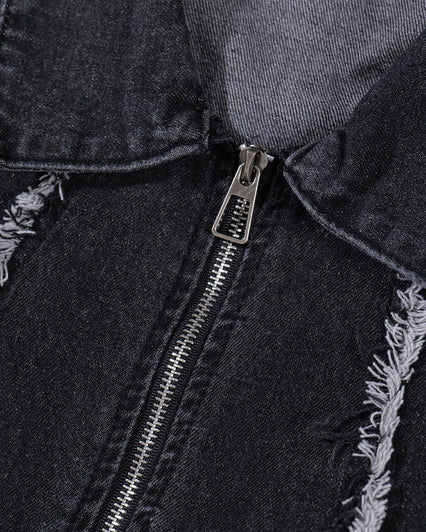 Hip-Hop Shoulder-Padded Denim Jacket - Image 3