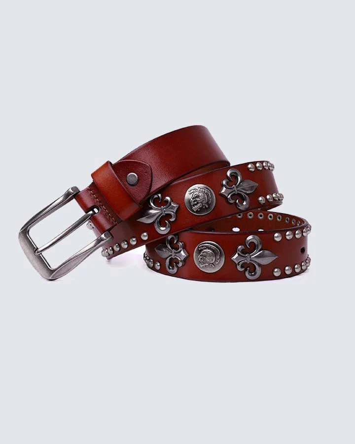 Hip-hop Style Belt with Metal Rivets and Cowhide - Image 5