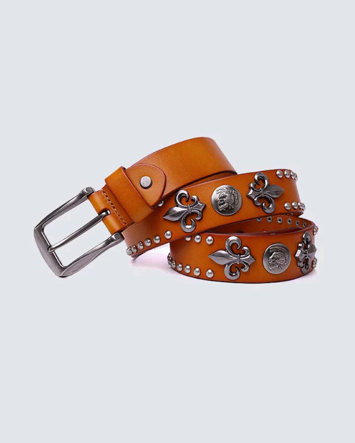 Hip-hop Style Belt with Metal Rivets and Cowhide - Image 6