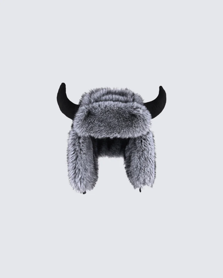 Horn Faux Mink Fur Trapper Hat - Image 2