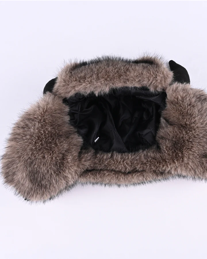 Horn Faux Mink Fur Trapper Hat - Image 4