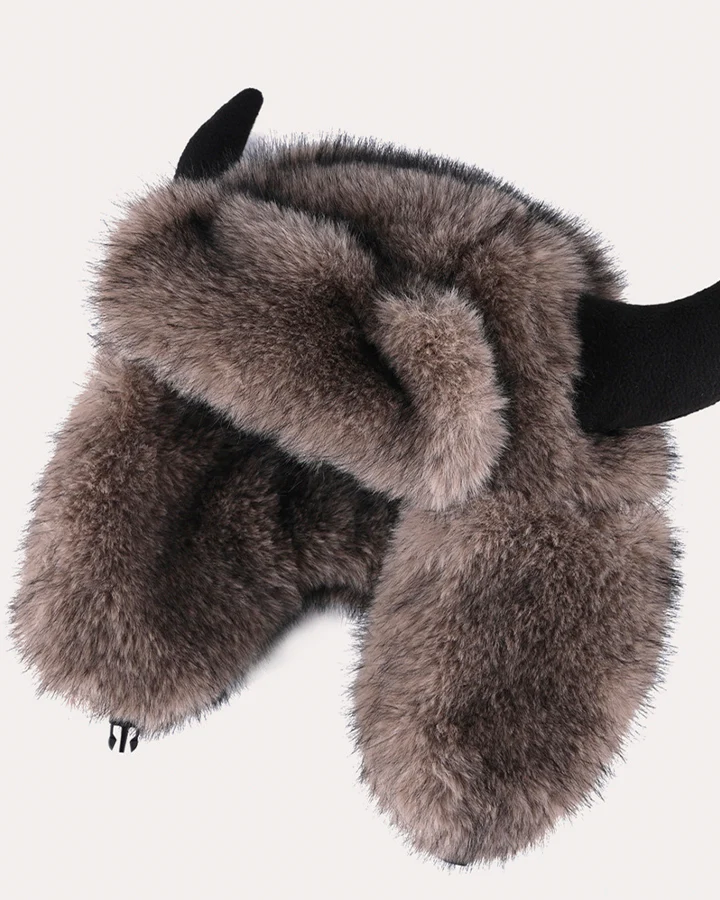 Horn Faux Mink Fur Trapper Hat - Image 9