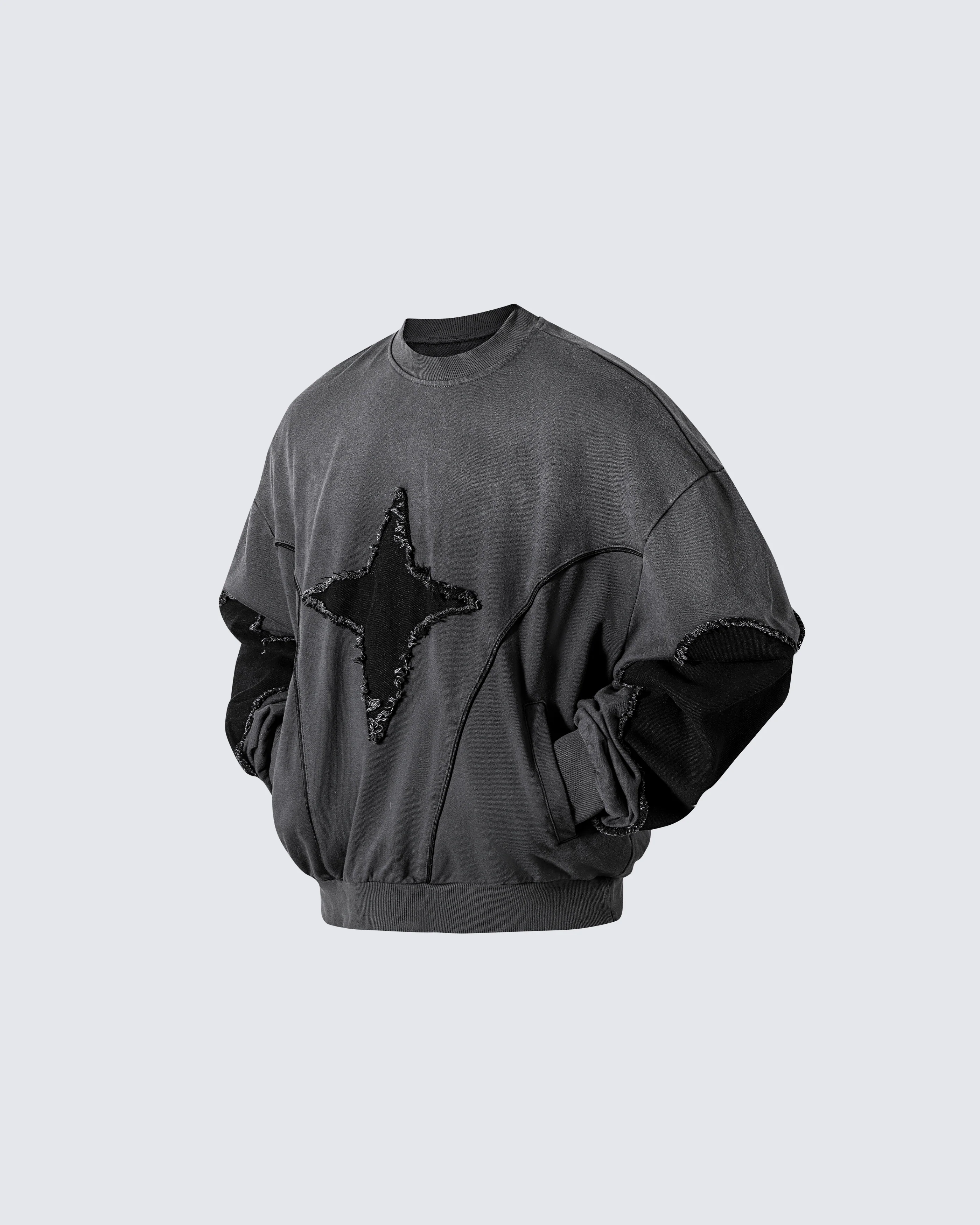 Distressed Star Patchwork Oversized Sweatshirt - Image 7