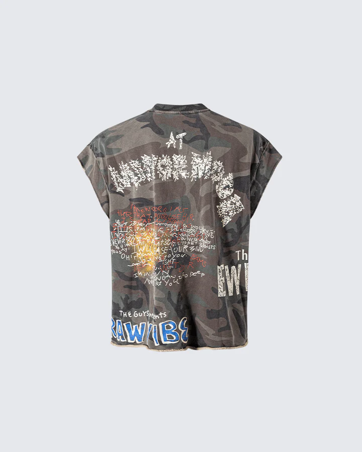 Graffiti Camo Sleeveless Oversized T-Shirt - Image 2