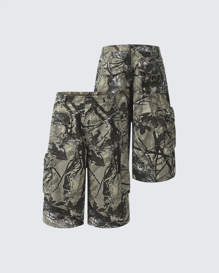 Camo Print Wide-Leg Cargo Shorts - Image 2