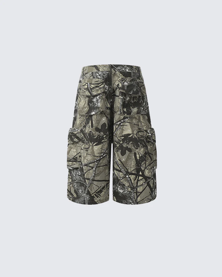 Camo Print Wide-Leg Cargo Shorts - Image 3