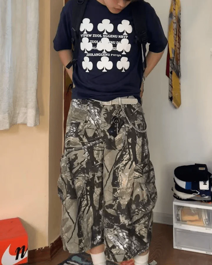 Camo Print Wide-Leg Cargo Shorts - Image 4