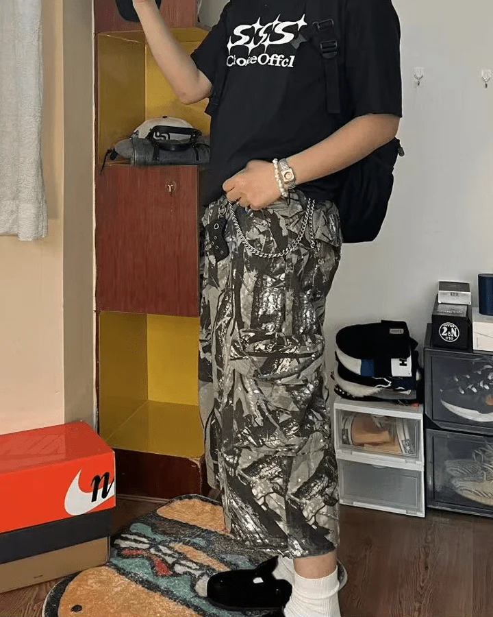 Camo Print Wide-Leg Cargo Shorts - Image 5