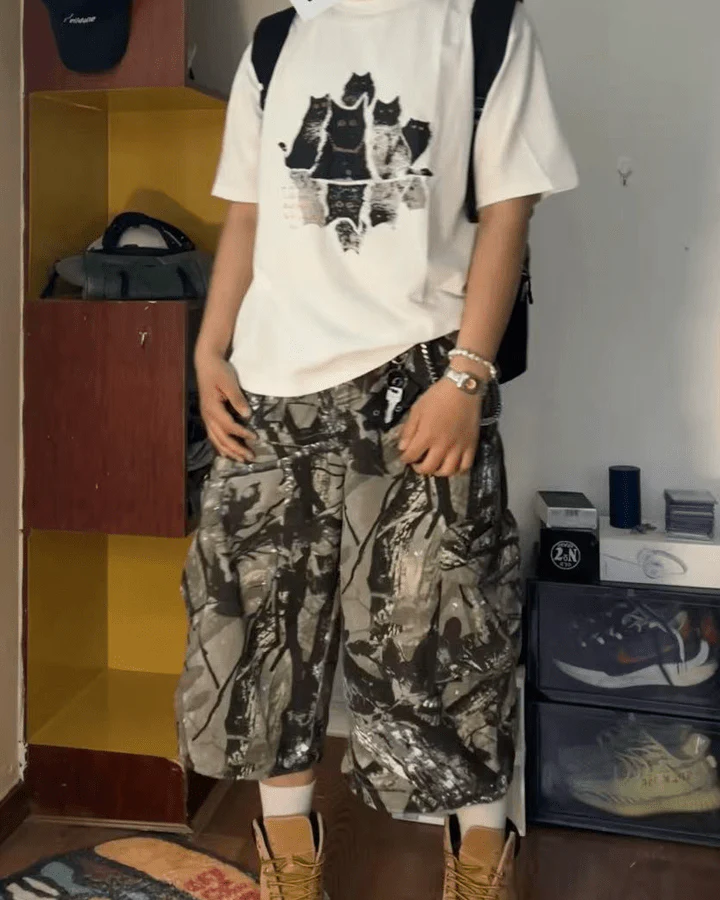 Camo Print Wide-Leg Cargo Shorts - Image 6