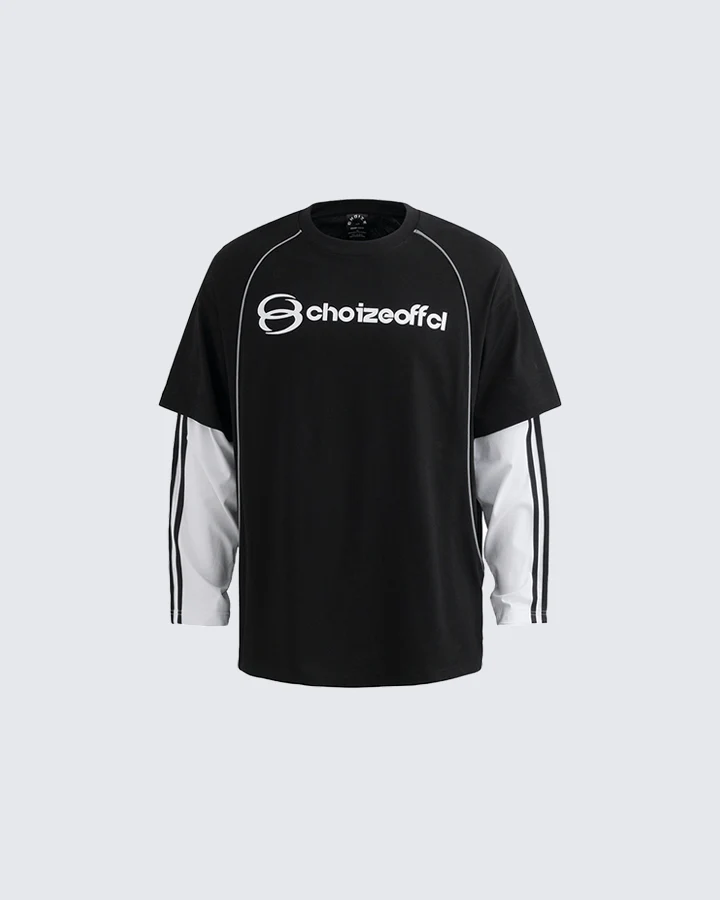 Contrast Sleeve Letter Print Street Style Long Sleeve T-Shirt - Image 2