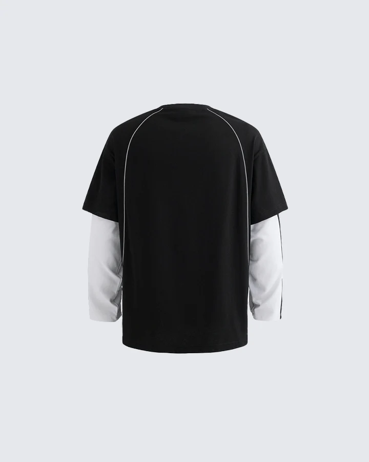 Contrast Sleeve Letter Print Street Style Long Sleeve T-Shirt - Image 5